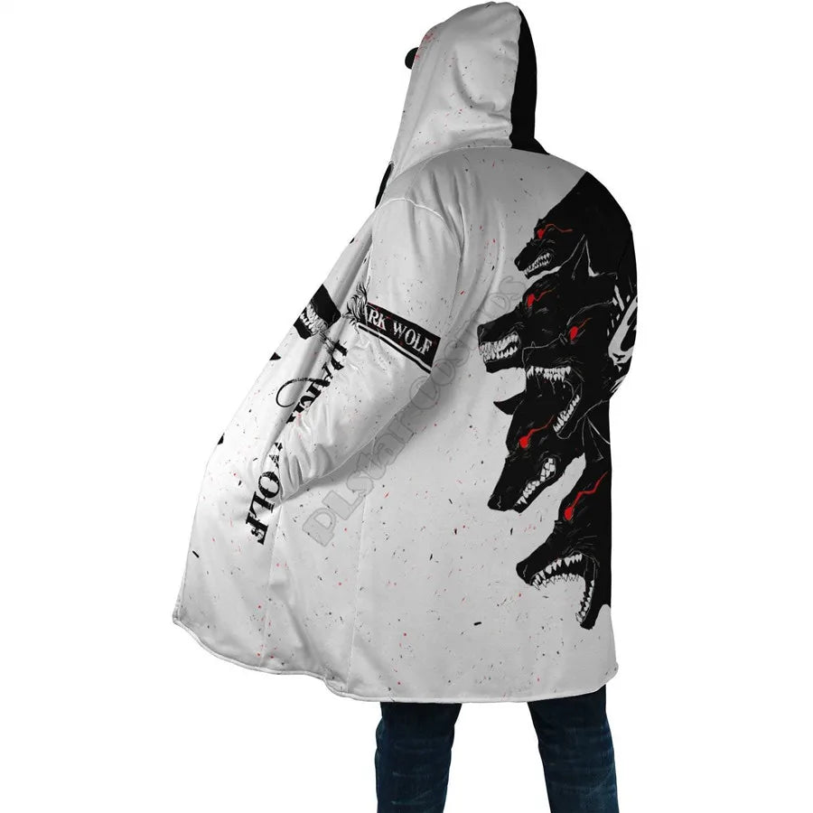 Winter Men For Women Hooded Cloak Beautifull White Wolf 3D All Over Prined Fleece wind breaker Warm Hood cloak