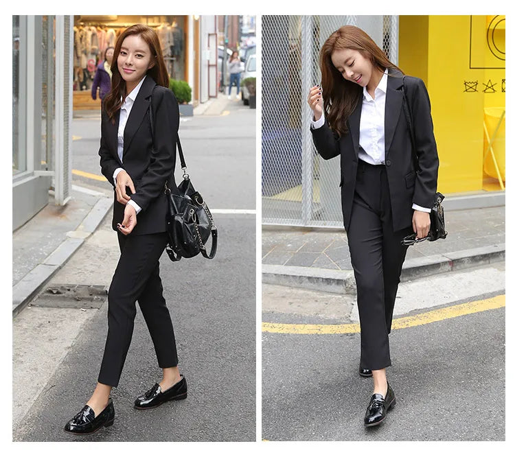 New Arrived Women Suit Fashion Slim Business Office OL Dark Green Jacket Set Formal Blazer + Pants Suits Feminino Female