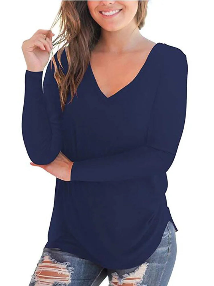 Plus Size S-5xl Summer Women Long Sleeve Women Top V-neck Long-sleeved Women T-shirt Female Oversized T-shirt Women Sexy Tops