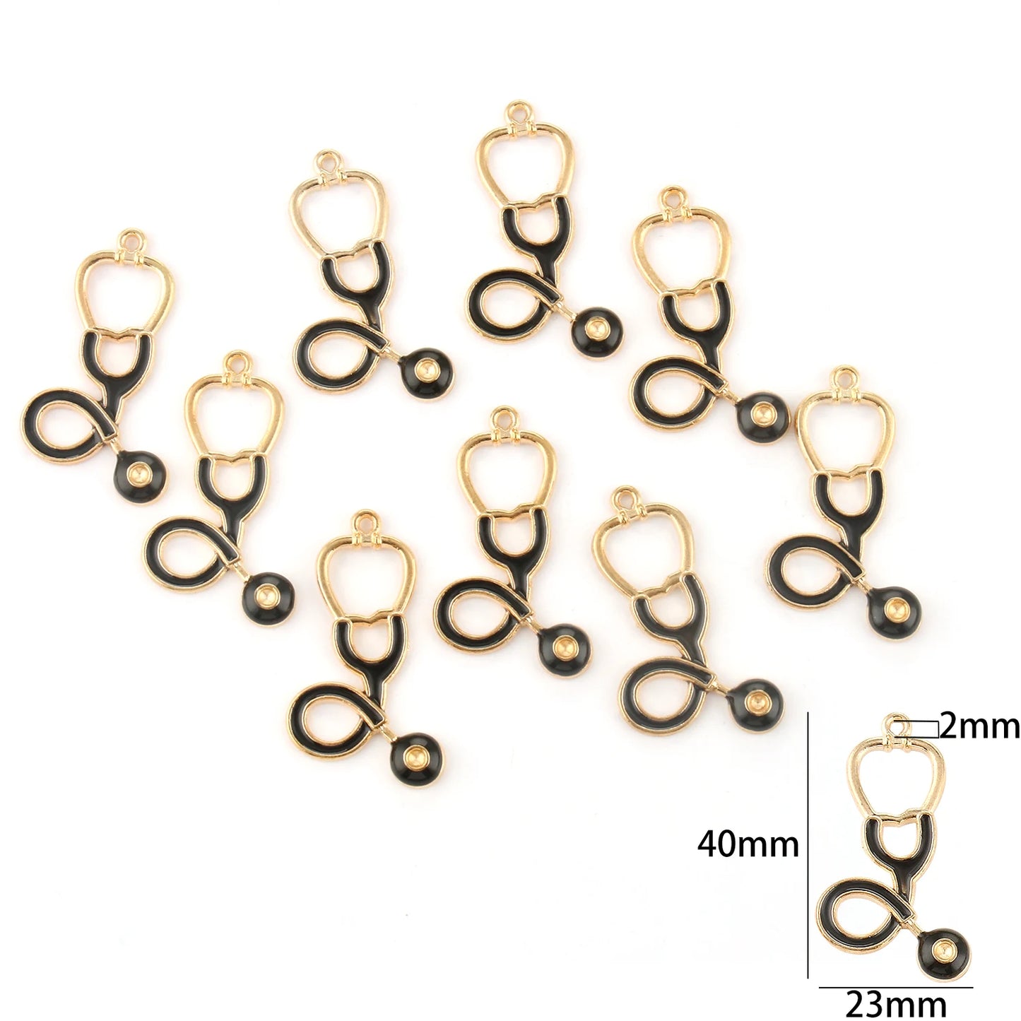 10pcs Nurse Medical Tool Injection Syringe Stethoscope Image Nurse Cap Charm Pendant Necklace Keychain For DIY Jewelry Making