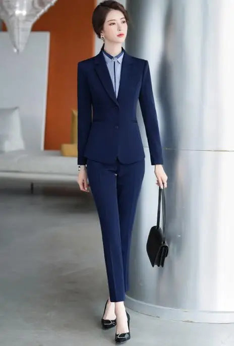 Business Pants Suit Women New Fashion Temperament Long Sleeve Slim Blazer and Trousers Office Lady Formal Interview Work Wear
