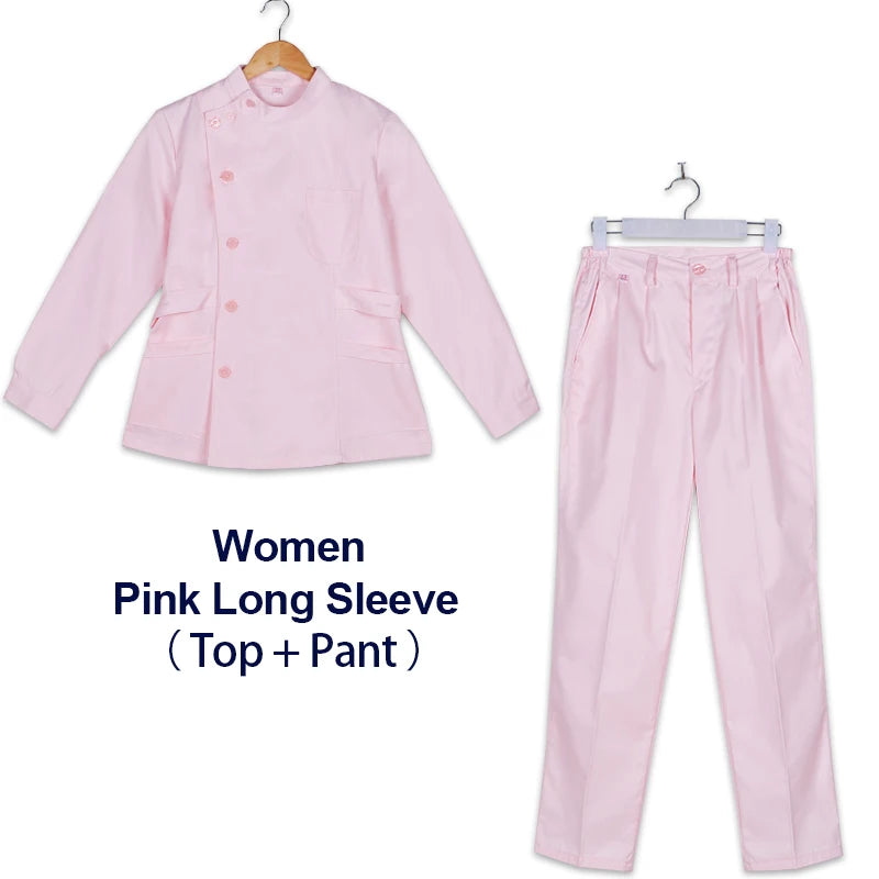 Clearance Scrub Set Uniform Solid Color Workwear Scrubs Uniforms Round Neck Women Men Working Suit Beautician Outfit Top Pant