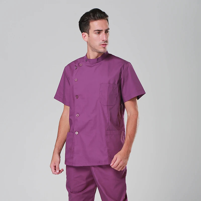 Clearance Scrub Set Uniform Solid Color Workwear Scrubs Uniforms Round Neck Women Men Working Suit Beautician Outfit Top Pant