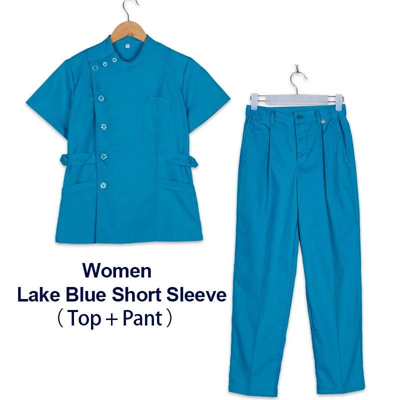 Clearance Scrub Set Uniform Solid Color Workwear Scrubs Uniforms Round Neck Women Men Working Suit Beautician Outfit Top Pant