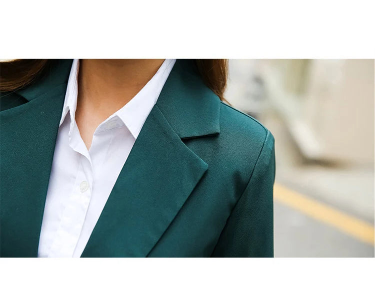 New Arrived Women Suit Fashion Slim Business Office OL Dark Green Jacket Set Formal Blazer + Pants Suits Feminino Female