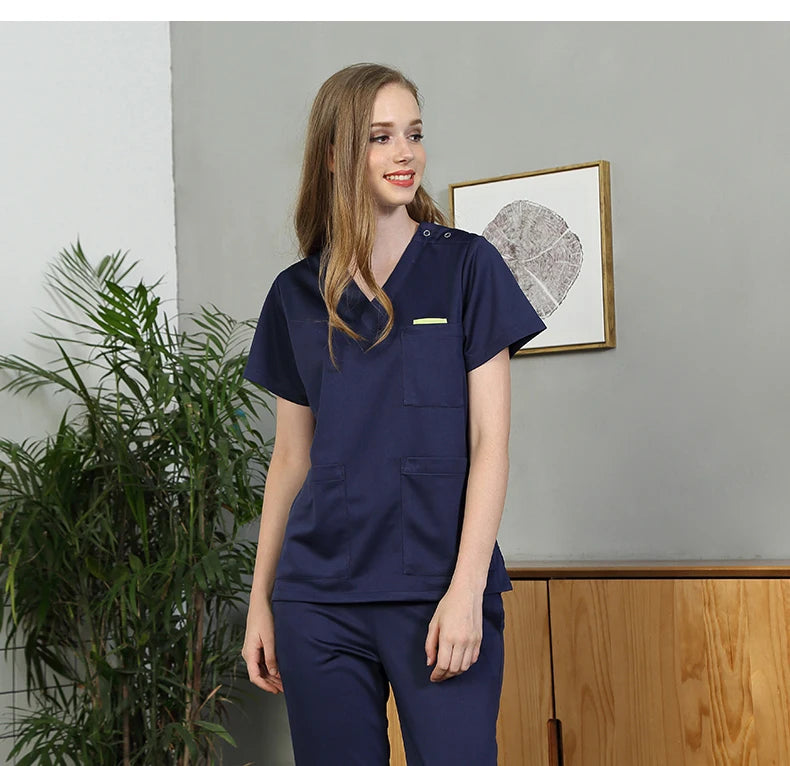 Silky Soft Scrub Set Medical Uniforms Nurse Workwear Solid Color Scrubs Suit Anti-static Top and Pant Dental Hospital Suits 301