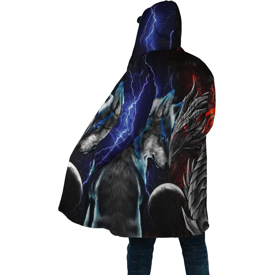 Winter Men For Women Hooded Cloak Beautifull White Wolf 3D All Over Prined Fleece wind breaker Warm Hood cloak