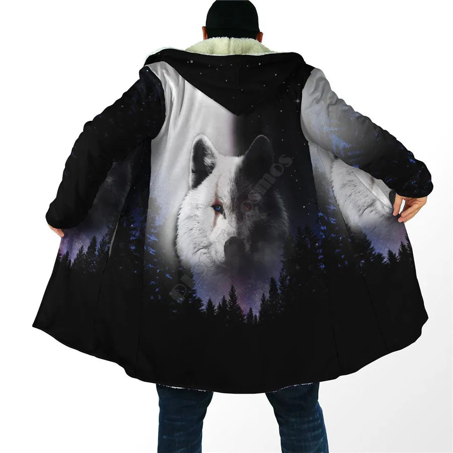 Winter Men For Women Hooded Cloak Beautifull White Wolf 3D All Over Prined Fleece wind breaker Warm Hood cloak
