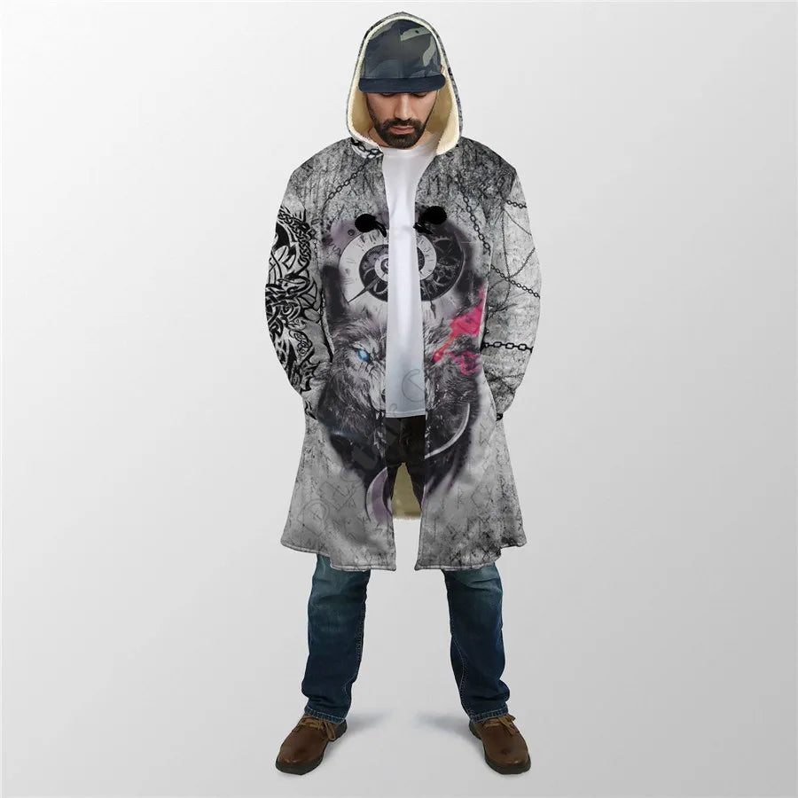 Winter Men For Women Hooded Cloak Darkness Wolf Love Gets you Hurt 3D All Over Prined Fleece wind breaker Warm Hood Cloak
