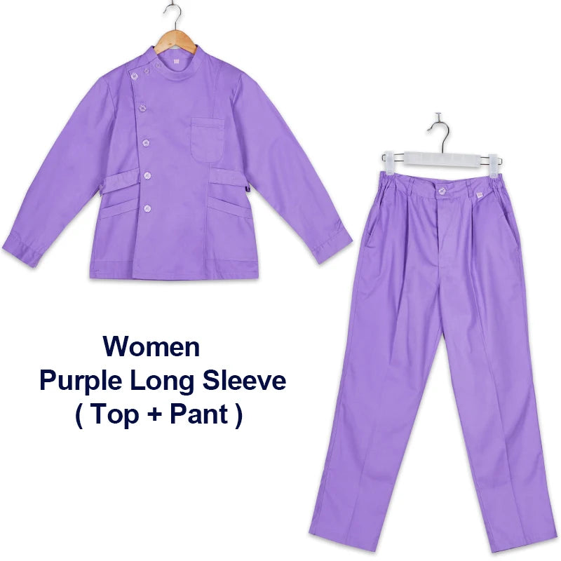 Clearance Scrub Set Uniform Solid Color Workwear Scrubs Uniforms Round Neck Women Men Working Suit Beautician Outfit Top Pant