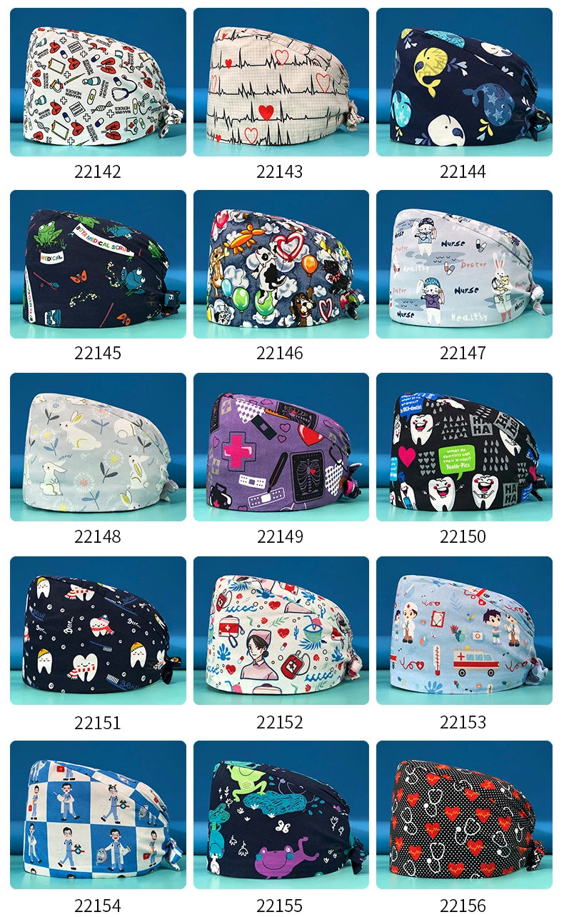 Pill Capsule Pattern Pink Scrubs Cap Female Nurse Medical Clinic Accessories Women's Operating Room Hat with Buttons Cotton Hats