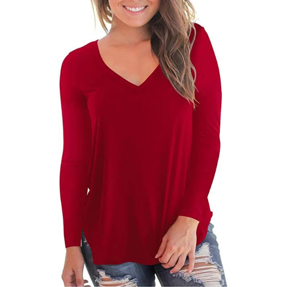Plus Size S-5xl Summer Women Long Sleeve Women Top V-neck Long-sleeved Women T-shirt Female Oversized T-shirt Women Sexy Tops