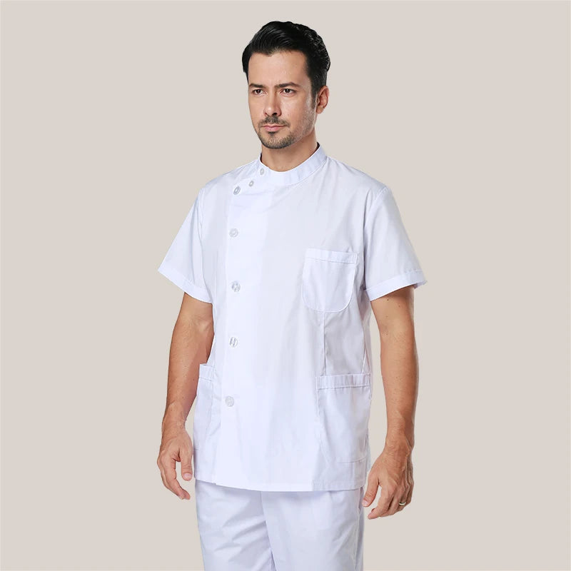 Clearance Scrub Set Uniform Solid Color Workwear Scrubs Uniforms Round Neck Women Men Working Suit Beautician Outfit Top Pant