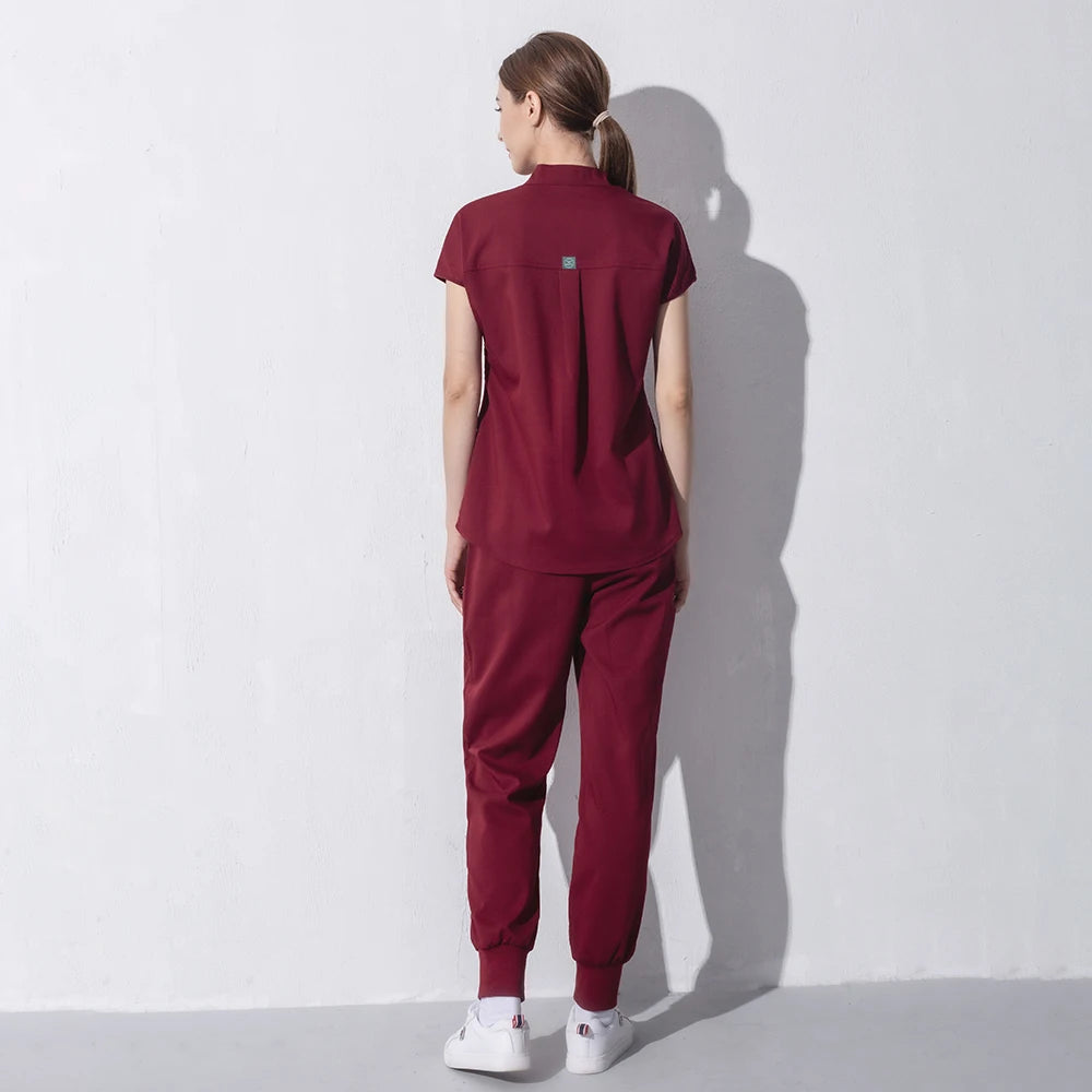 High Quality Denim Gray Scrubs Suits Tooth Check Workwear Spa Uniforms Beautician Scrub Work Suit Wholesale Scrubs Women Uniform