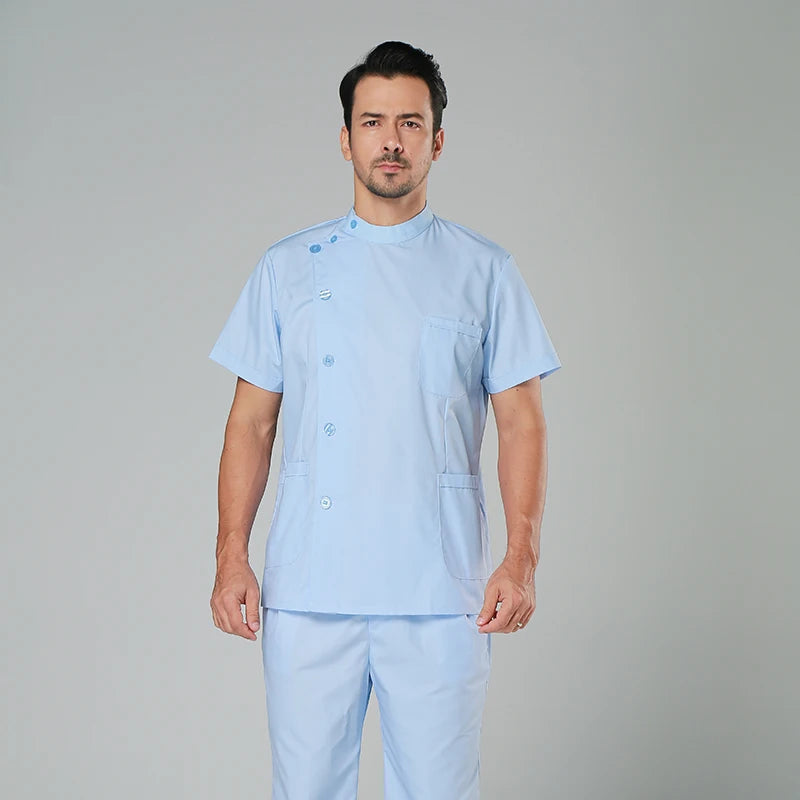 Clearance Scrub Set Uniform Solid Color Workwear Scrubs Uniforms Round Neck Women Men Working Suit Beautician Outfit Top Pant