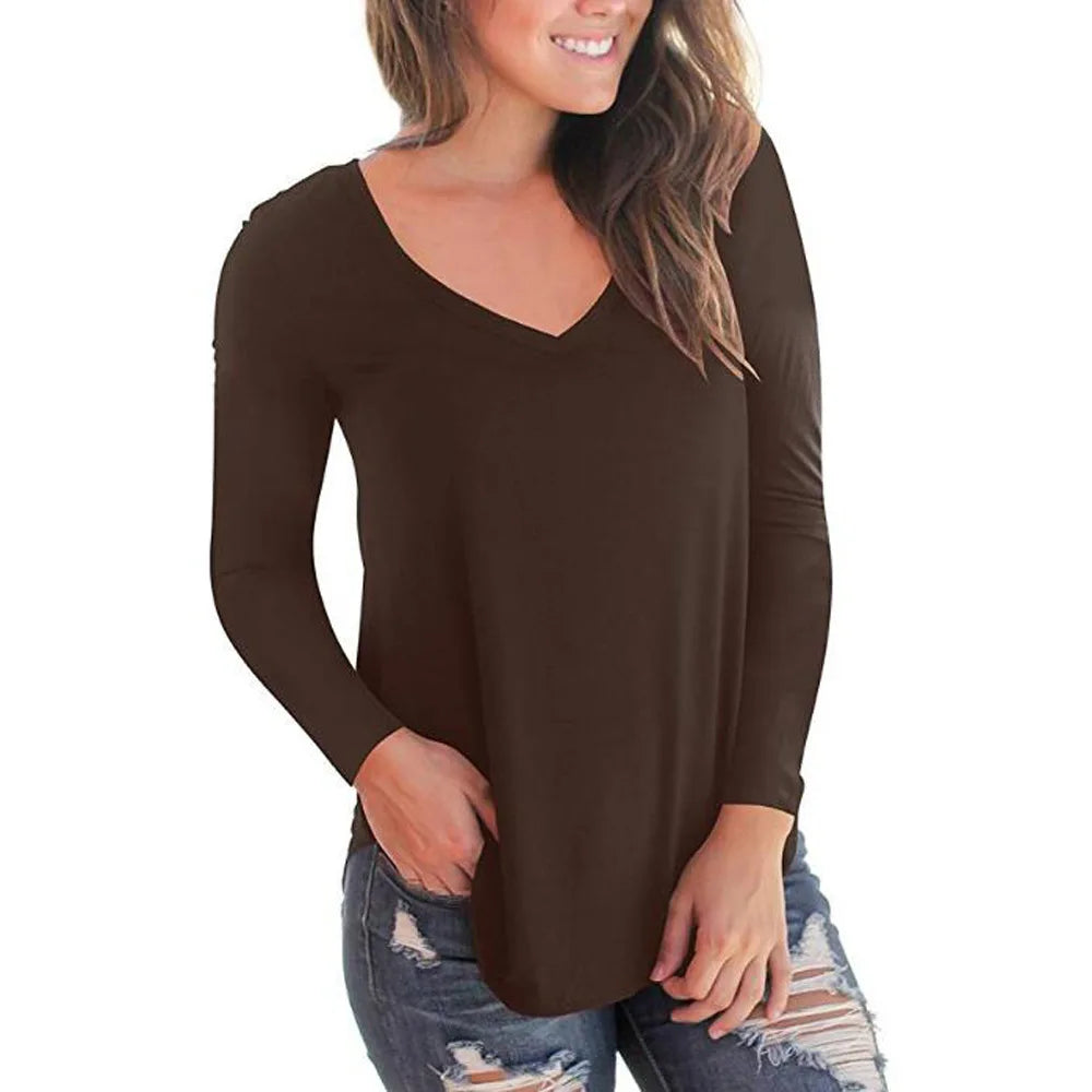 Plus Size S-5xl Summer Women Long Sleeve Women Top V-neck Long-sleeved Women T-shirt Female Oversized T-shirt Women Sexy Tops