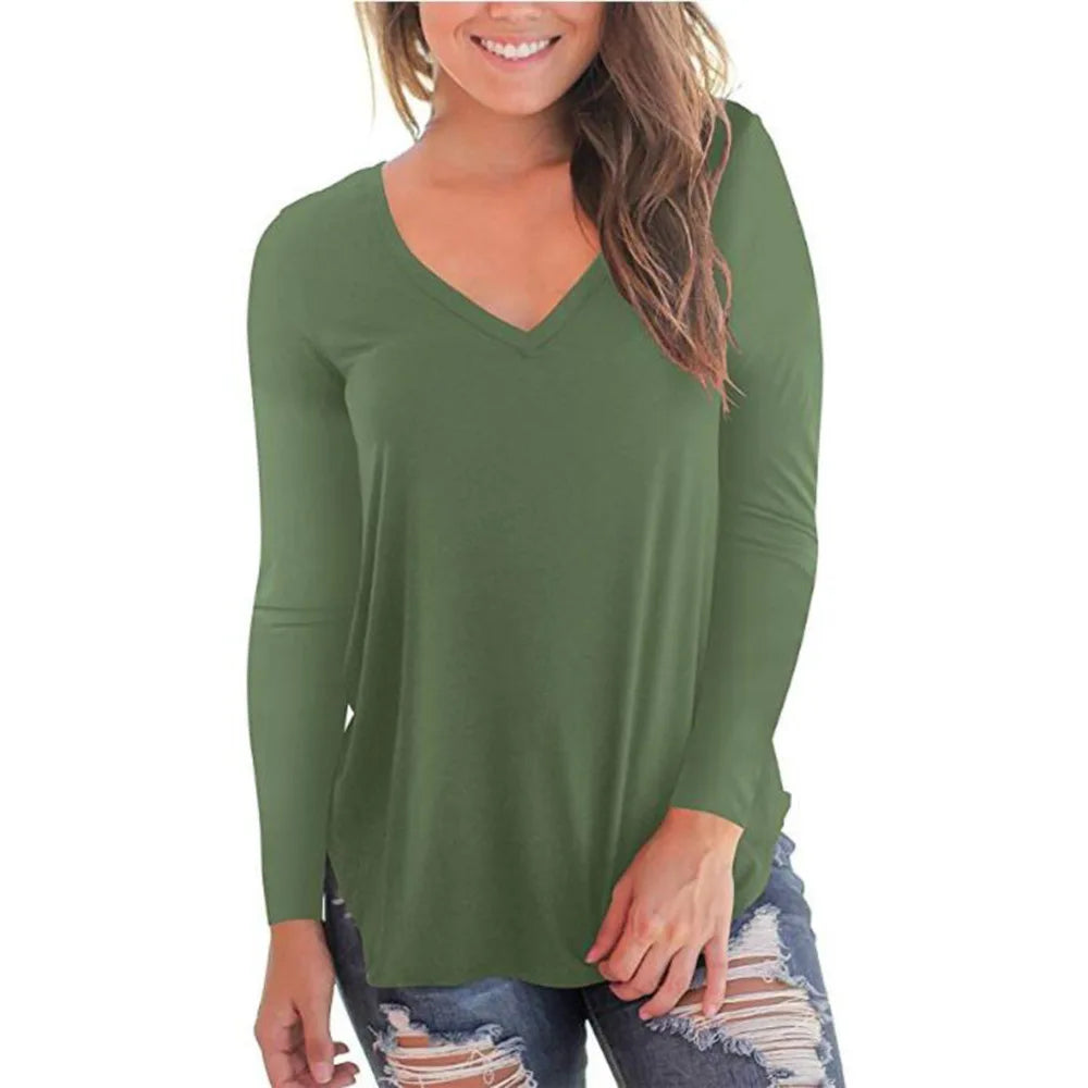 Plus Size S-5xl Summer Women Long Sleeve Women Top V-neck Long-sleeved Women T-shirt Female Oversized T-shirt Women Sexy Tops