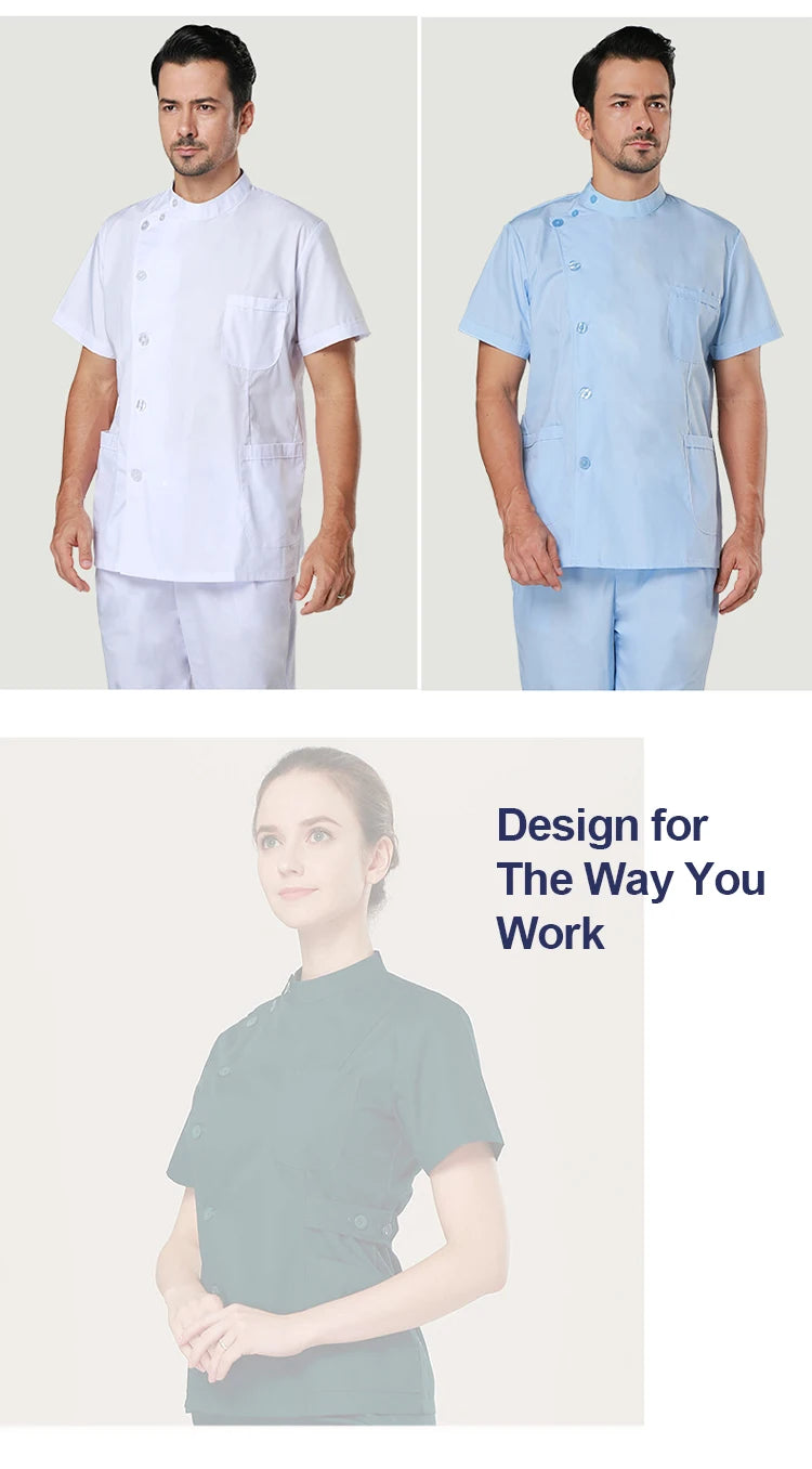 Clearance Scrub Set Uniform Solid Color Workwear Scrubs Uniforms Round Neck Women Men Working Suit Beautician Outfit Top Pant