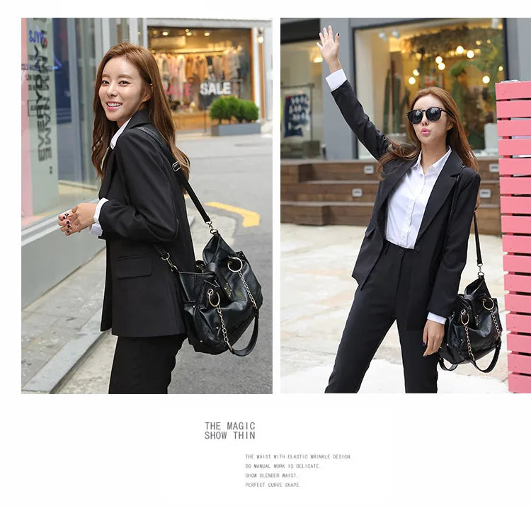 New Arrived Women Suit Fashion Slim Business Office OL Dark Green Jacket Set Formal Blazer + Pants Suits Feminino Female
