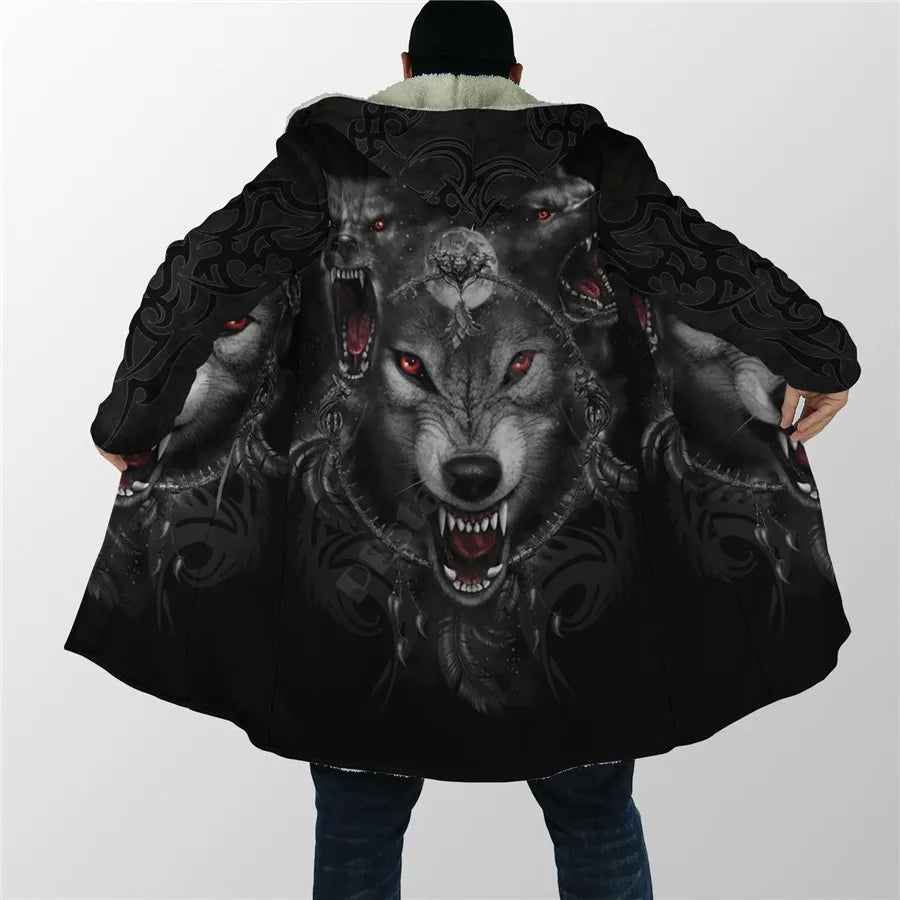 Winter Men For Women Hooded Cloak Beautifull White Wolf 3D All Over Prined Fleece wind breaker Warm Hood cloak