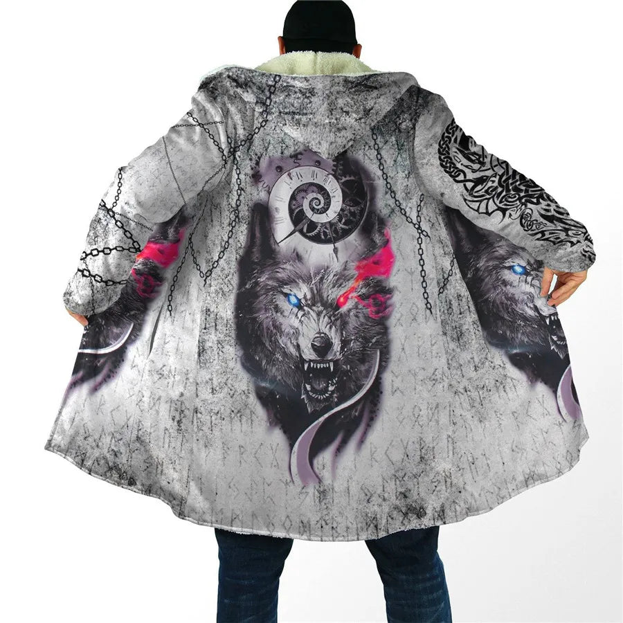 Winter Men For Women Hooded Cloak Darkness Wolf Love Gets you Hurt 3D All Over Prined Fleece wind breaker Warm Hood Cloak