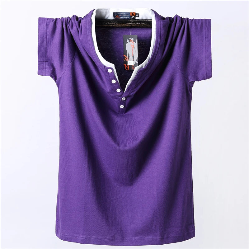 7XL 8XL Plus Size T-shirt Men 2021 Summer Short Sleeve Tshirt Cotton Casual Solid Color Button Tops Tees for Fat Male Big Size