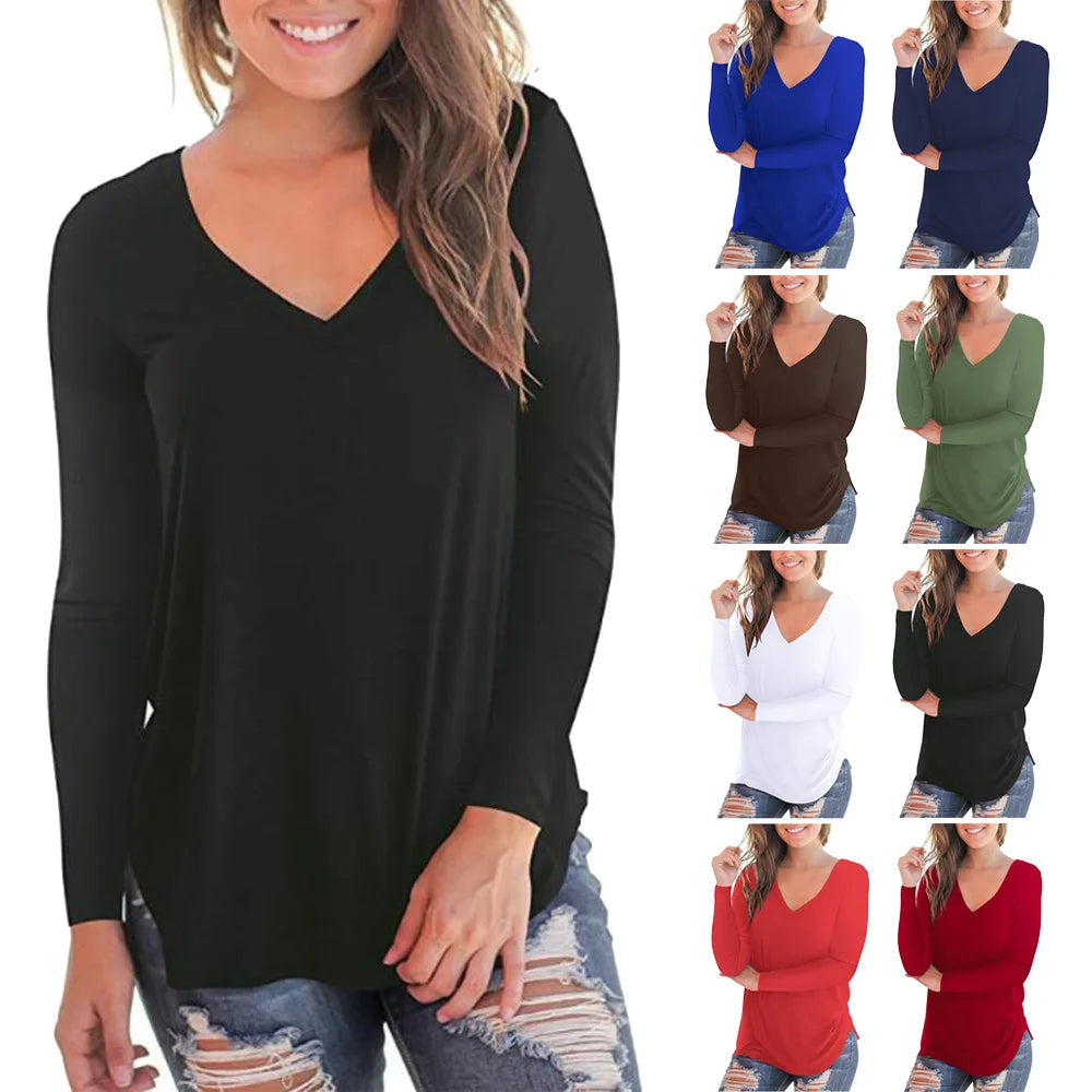 Plus Size S-5xl Summer Women Long Sleeve Women Top V-neck Long-sleeved Women T-shirt Female Oversized T-shirt Women Sexy Tops