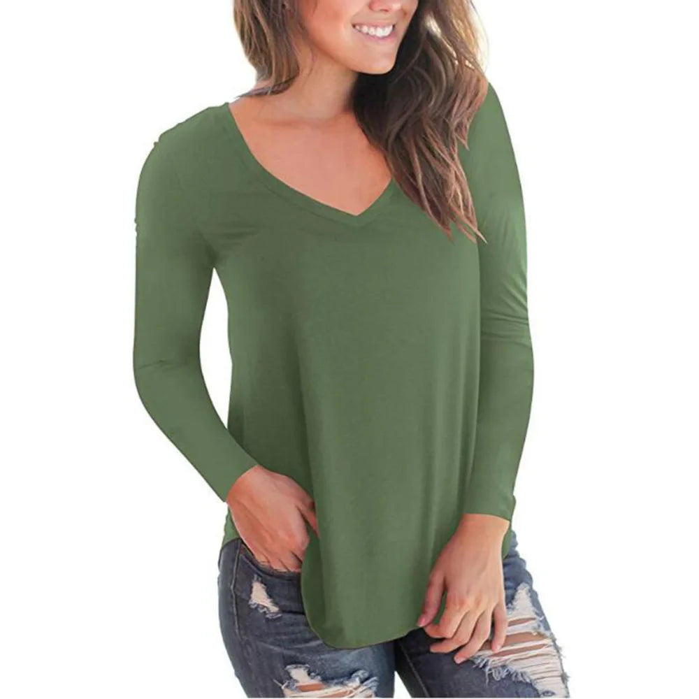 Plus Size S-5xl Summer Women Long Sleeve Women Top V-neck Long-sleeved Women T-shirt Female Oversized T-shirt Women Sexy Tops
