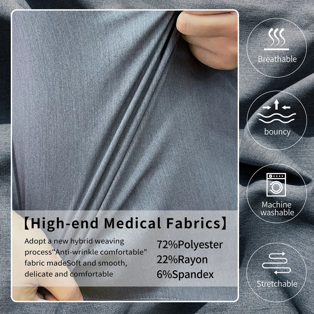 High Quality Denim Gray Scrubs Suits Tooth Check Workwear Spa Uniforms Beautician Scrub Work Suit Wholesale Scrubs Women Uniform
