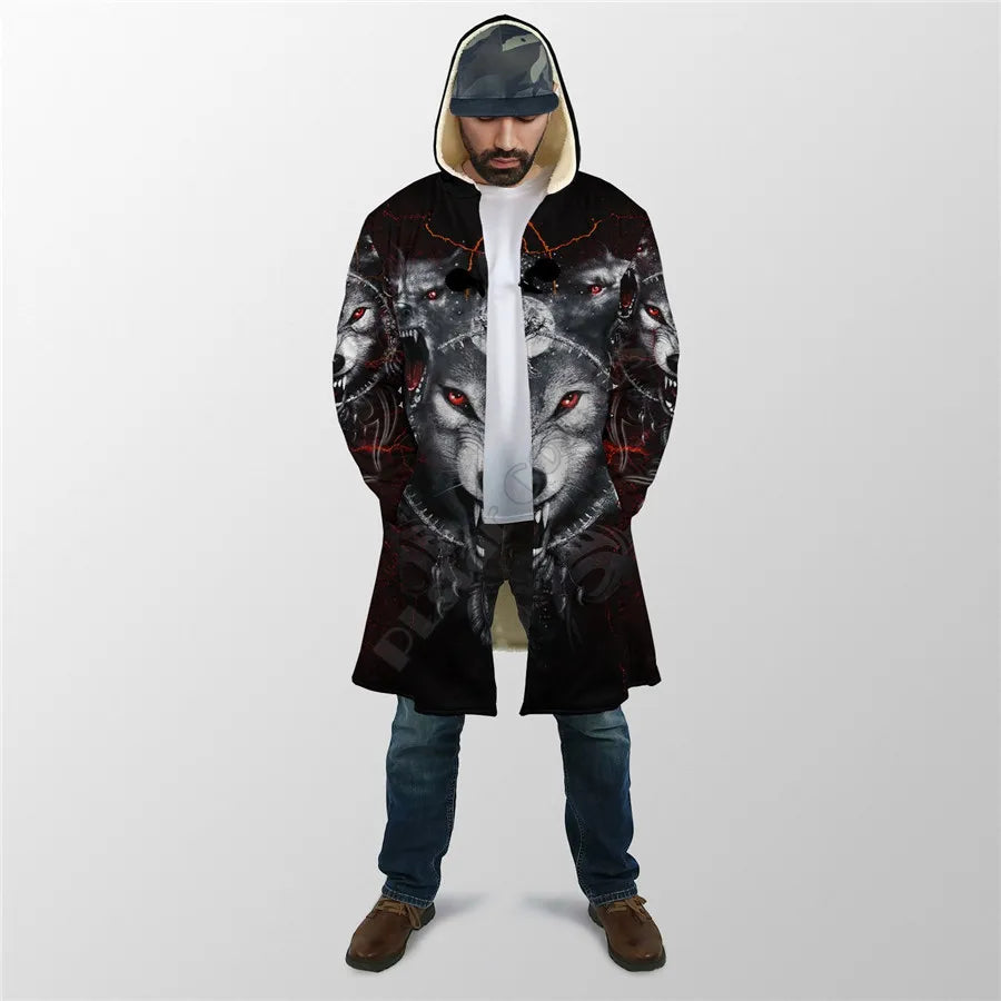 Winter Men For Women Hooded Cloak Beautifull White Wolf 3D All Over Prined Fleece wind breaker Warm Hood cloak