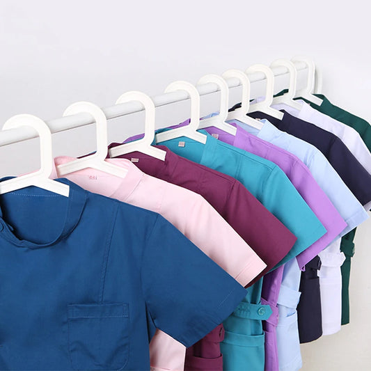 Clearance Scrub Set Uniform Solid Color Workwear Scrubs Uniforms Round Neck Women Men Working Suit Beautician Outfit Top Pant