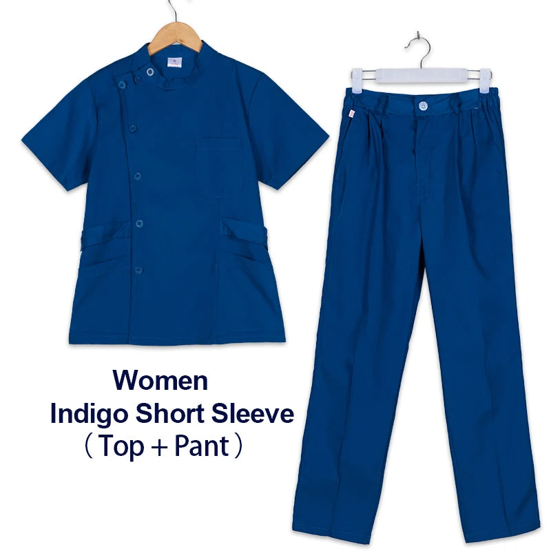 Clearance Scrub Set Uniform Solid Color Workwear Scrubs Uniforms Round Neck Women Men Working Suit Beautician Outfit Top Pant