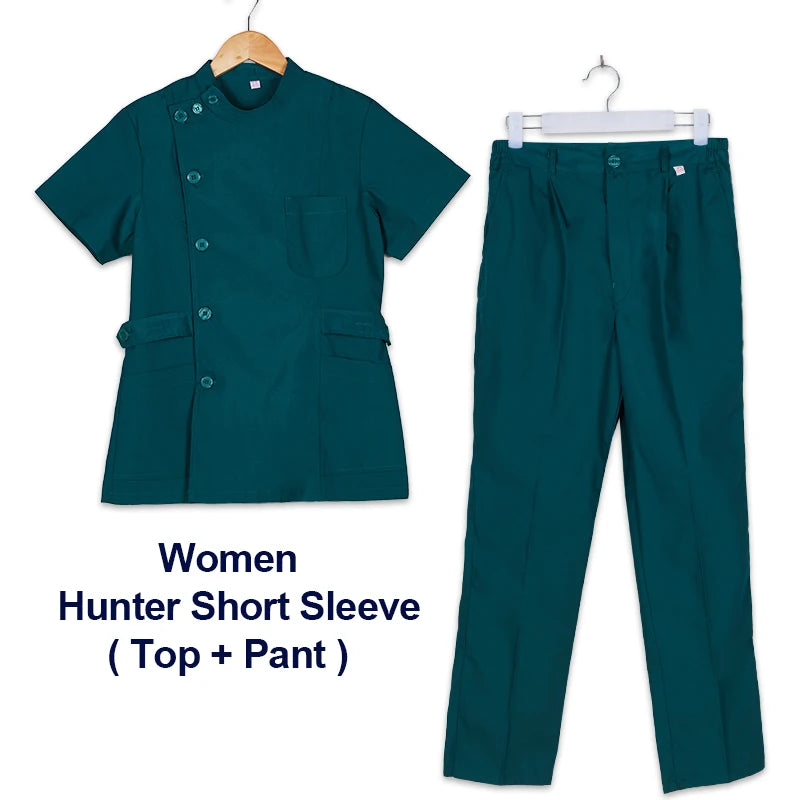 Clearance Scrub Set Uniform Solid Color Workwear Scrubs Uniforms Round Neck Women Men Working Suit Beautician Outfit Top Pant