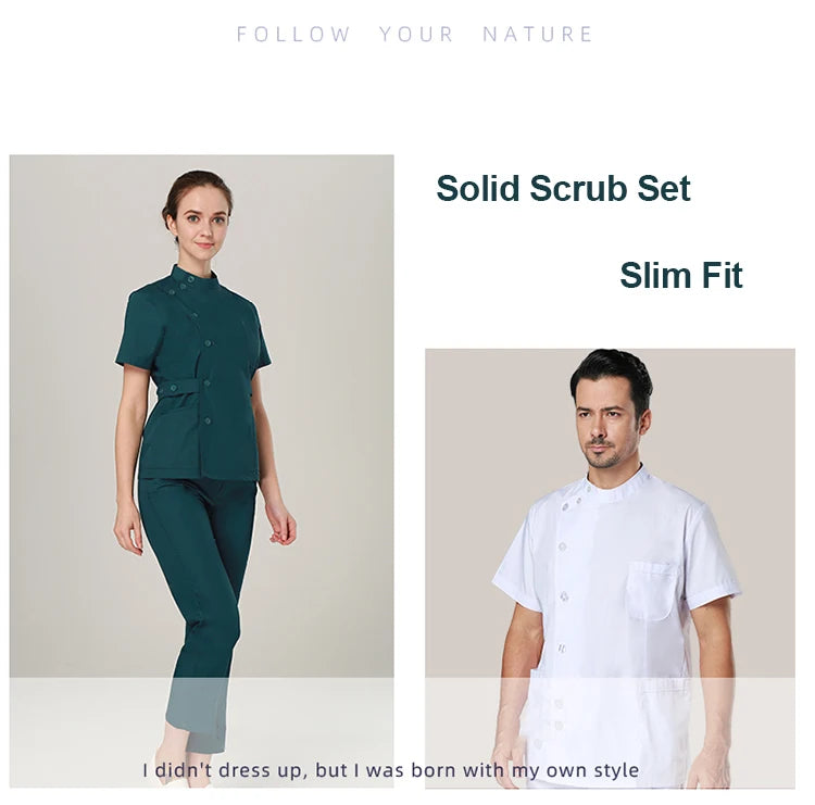 Clearance Scrub Set Uniform Solid Color Workwear Scrubs Uniforms Round Neck Women Men Working Suit Beautician Outfit Top Pant