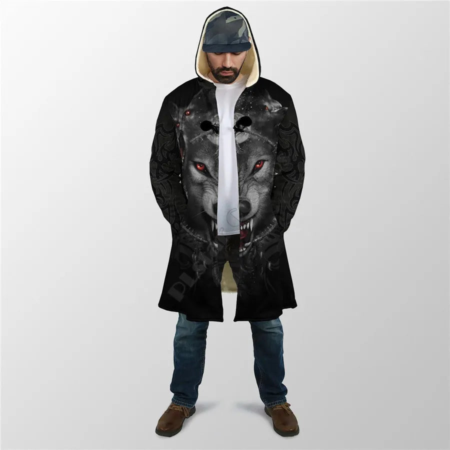 Winter Men For Women Hooded Cloak Beautifull White Wolf 3D All Over Prined Fleece wind breaker Warm Hood cloak