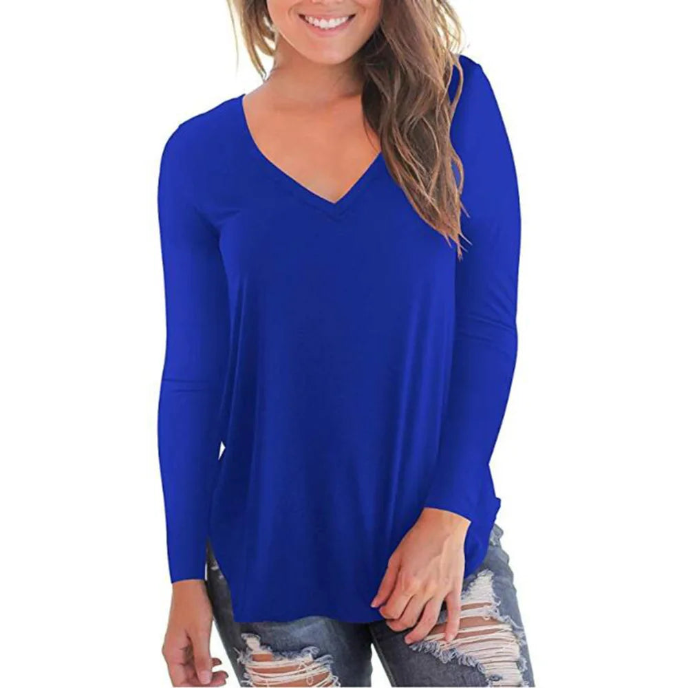 Plus Size S-5xl Summer Women Long Sleeve Women Top V-neck Long-sleeved Women T-shirt Female Oversized T-shirt Women Sexy Tops