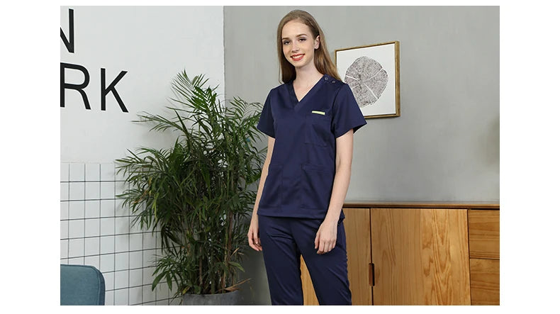 Silky Soft Scrub Set Medical Uniforms Nurse Workwear Solid Color Scrubs Suit Anti-static Top and Pant Dental Hospital Suits 301