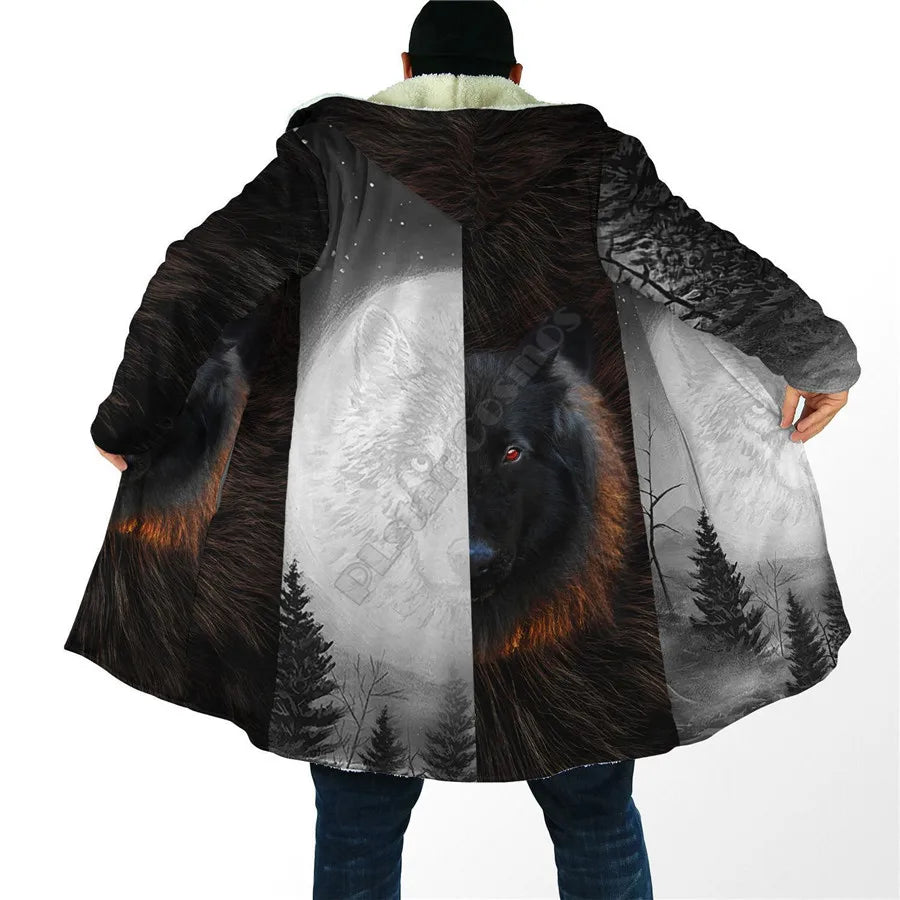 Winter Men For Women Hooded Cloak Beautifull White Wolf 3D All Over Prined Fleece wind breaker Warm Hood cloak
