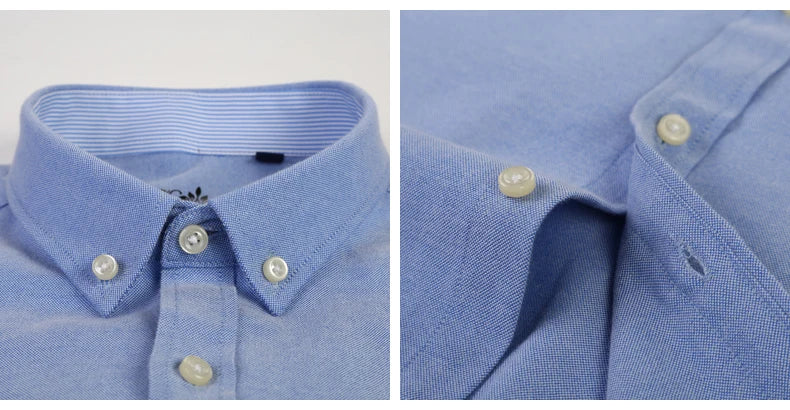 New S-7XLCotton Oxford Shirt For Mens Long Sleeve Plaid Striped Casual Shirts Male Pocket Regular-Fit Button-Down Work Man Shirt