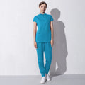 High Quality Denim Gray Scrubs Suits Tooth Check Workwear Spa Uniforms Beautician Scrub Work Suit Wholesale Scrubs Women Uniform