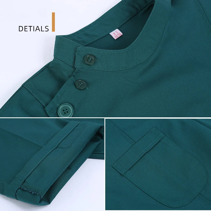 Clearance Scrub Set Uniform Solid Color Workwear Scrubs Uniforms Round Neck Women Men Working Suit Beautician Outfit Top Pant