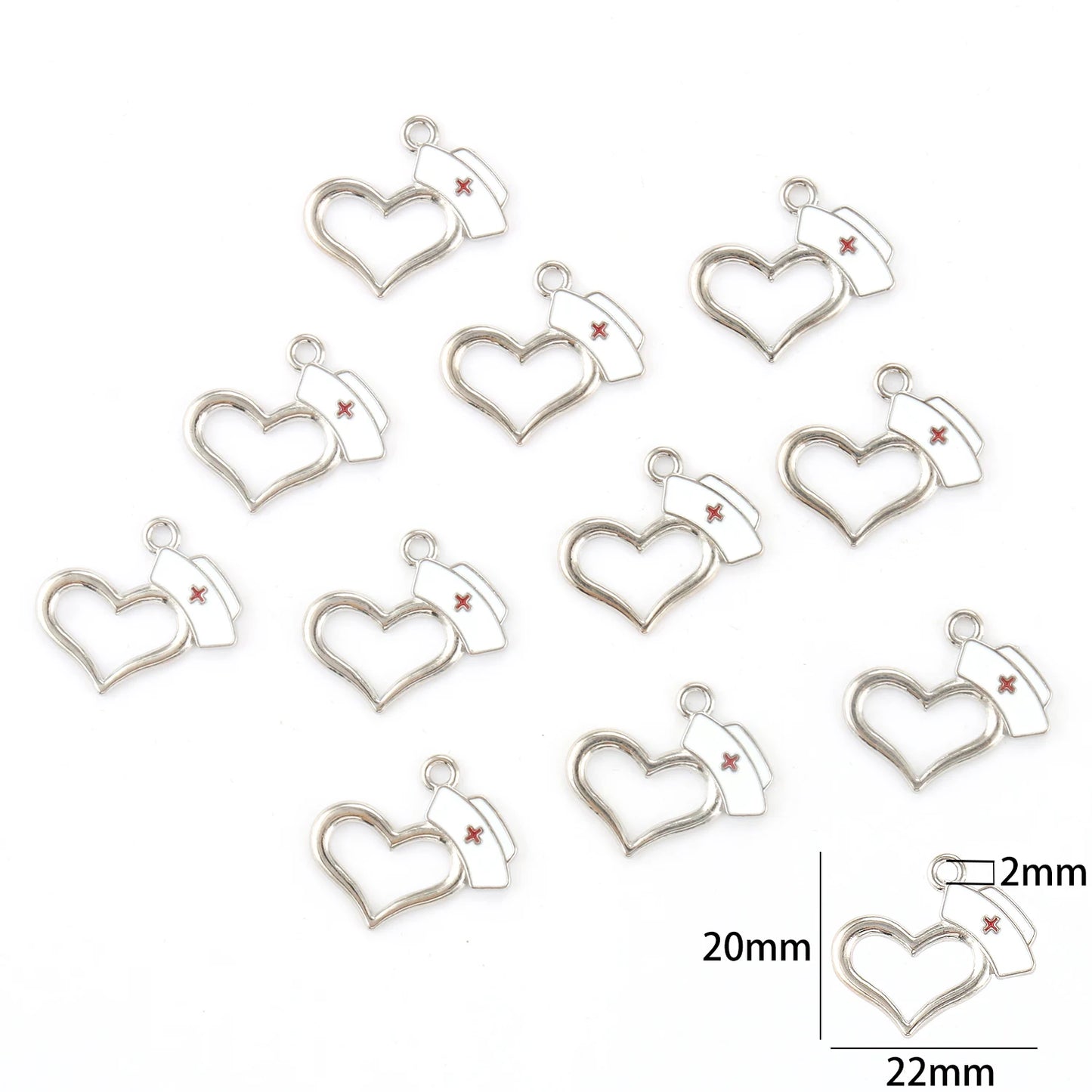 10pcs Nurse Medical Tool Injection Syringe Stethoscope Image Nurse Cap Charm Pendant Necklace Keychain For DIY Jewelry Making