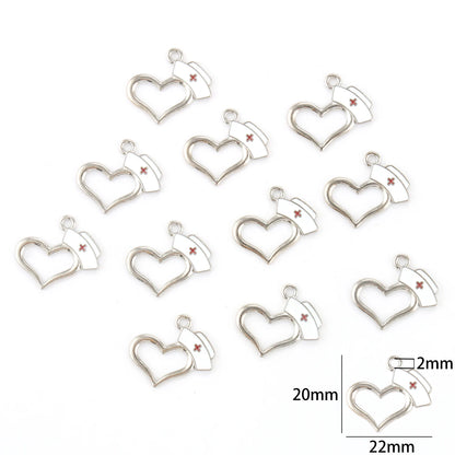 10pcs Nurse Medical Tool Injection Syringe Stethoscope Image Nurse Cap Charm Pendant Necklace Keychain For DIY Jewelry Making