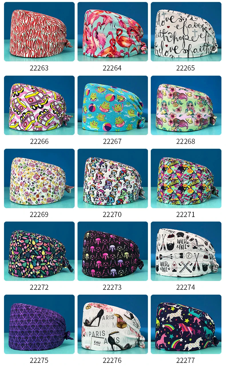 Pill Capsule Pattern Pink Scrubs Cap Female Nurse Medical Clinic Accessories Women's Operating Room Hat with Buttons Cotton Hats