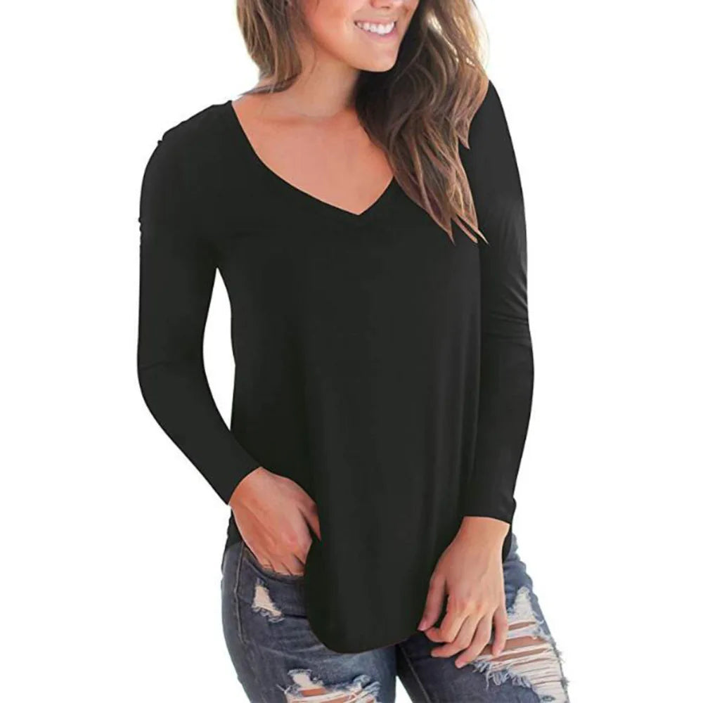 Plus Size S-5xl Summer Women Long Sleeve Women Top V-neck Long-sleeved Women T-shirt Female Oversized T-shirt Women Sexy Tops