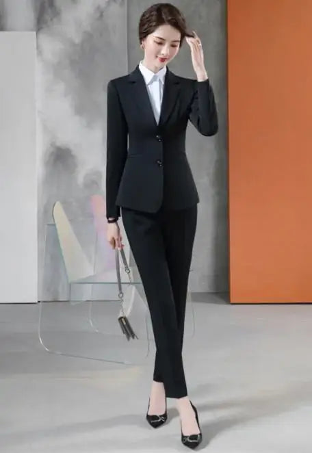 Business Pants Suit Women New Fashion Temperament Long Sleeve Slim Blazer and Trousers Office Lady Formal Interview Work Wear