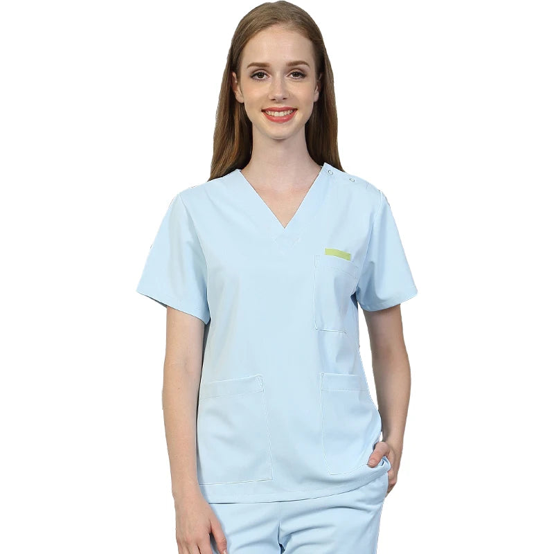 Silky Soft Scrub Set Medical Uniforms Nurse Workwear Solid Color Scrubs Suit Anti-static Top and Pant Dental Hospital Suits 301