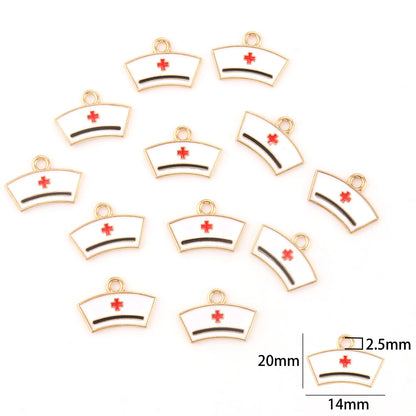 10pcs Nurse Medical Tool Injection Syringe Stethoscope Image Nurse Cap Charm Pendant Necklace Keychain For DIY Jewelry Making