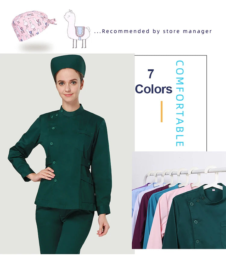 Clearance Scrub Set Uniform Solid Color Workwear Scrubs Uniforms Round Neck Women Men Working Suit Beautician Outfit Top Pant