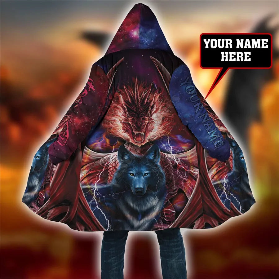 Winter Men For Women Hooded Cloak Beautifull White Wolf 3D All Over Prined Fleece wind breaker Warm Hood cloak